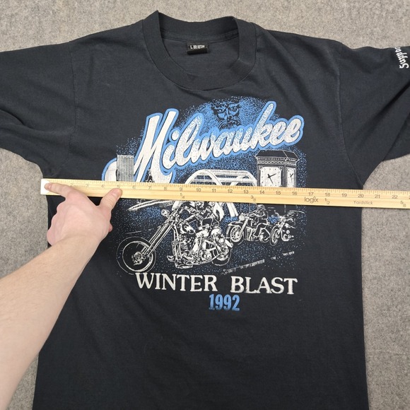 Vintage Milwaukee Winter Blast Shirt Mens Large Black Local Outlaws 90s Biker - Picture 8 of 12